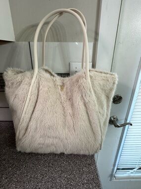 Victoria's Secret Ivory Faux Fur Tote Bag